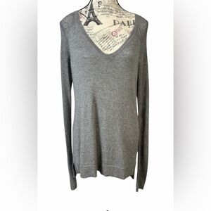 Rock & Republic Gray Mesh Knit V-Neck Pullover | Lagenlook Art to Wear M